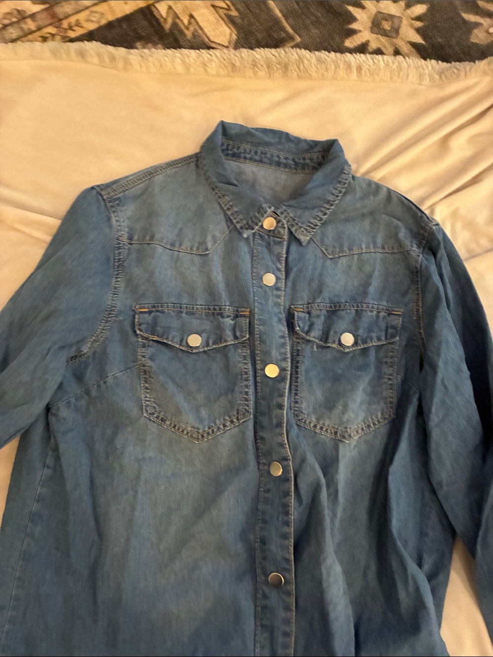 SHEIN Light Blue Denim Button-Front Shirt